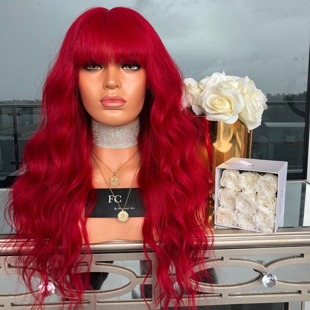 A big wavy red wig