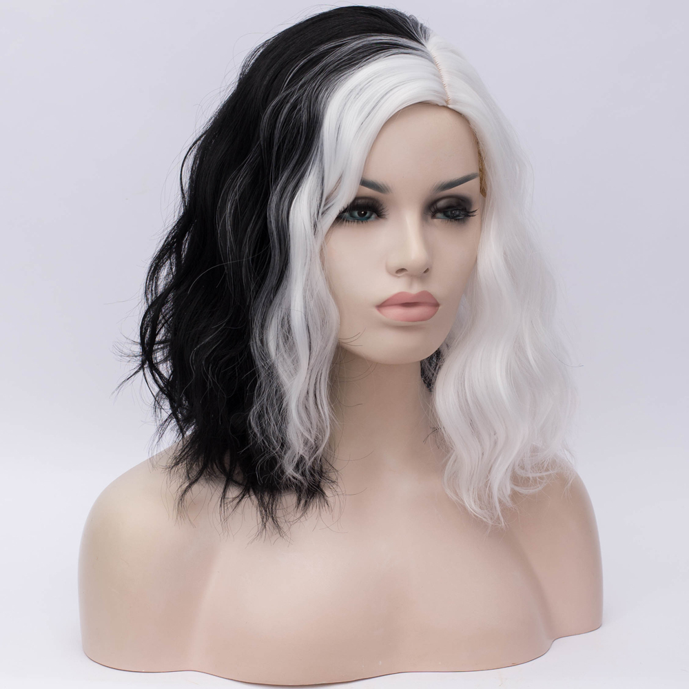 Black And White Medium Long Curly Wig