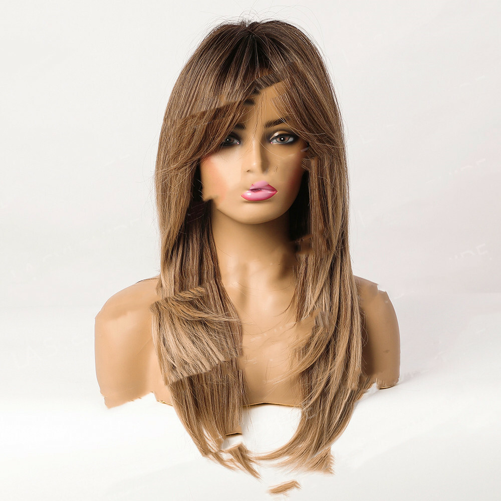 Brown Gradient Eight-character Bangs Lady's Mechanism Wig Headgear