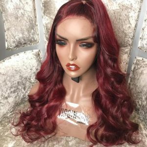 Burgundy front lace chemical fiber wig