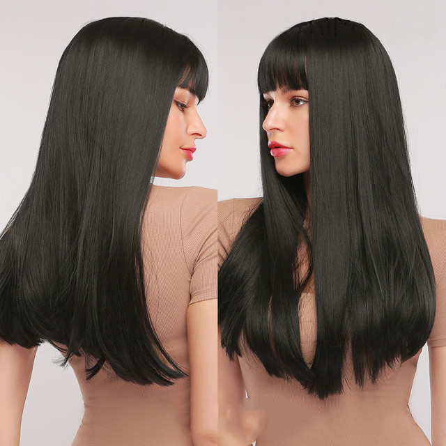 Fashion Brown Grey Long Straight Wig Female Hair