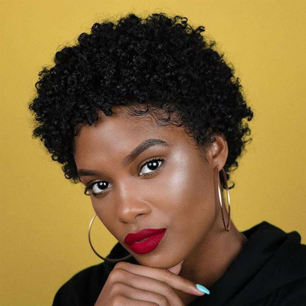 Fashion Trend Short Curly Hair African Small Curly Ladies Wig Headgear Natural Color Real Hair Headgear