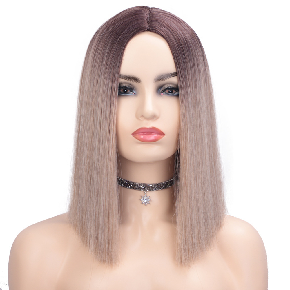 Fashionable gradient mid-length long straight wig