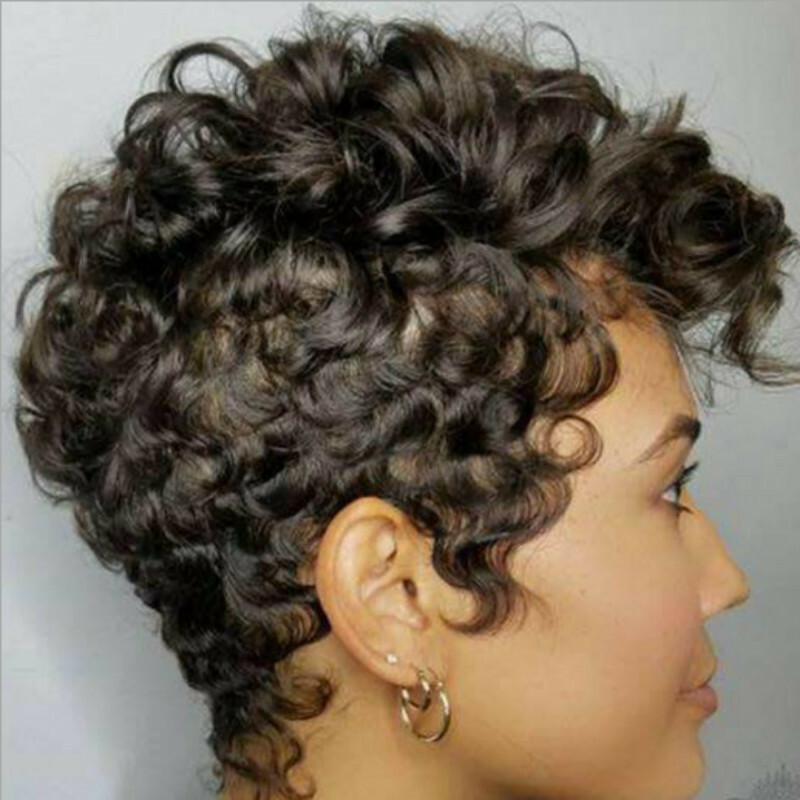 Female African Black Fluffy Short Curly Wig