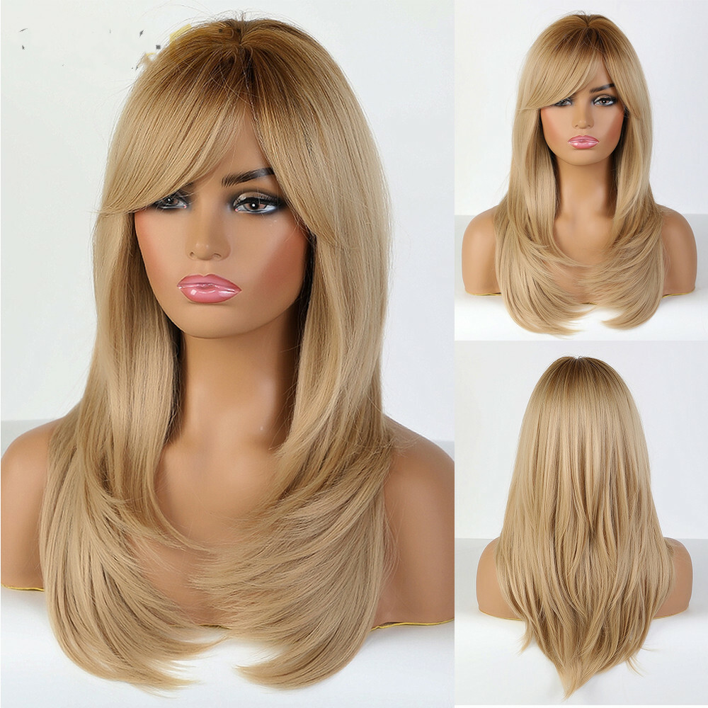 Gradient Golden Figure Bangs Long Straight Hair