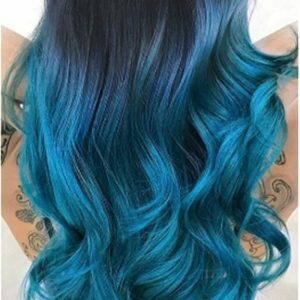 Ladies Black And Blue Gradient Mid-length Curly Hair