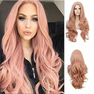 Mid-length long curly pink wig cover