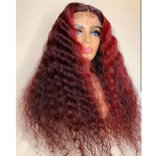 Mid-point Wine Red African Small Curly Long Wig