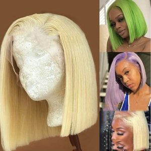 Mid-section Blonde Front Lace Short Straight Hair