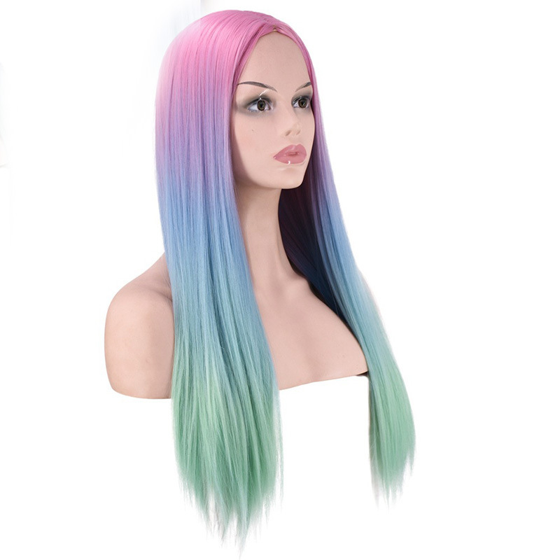 Mid-Section Dyed Wig, Gradient Long Straight Hair
