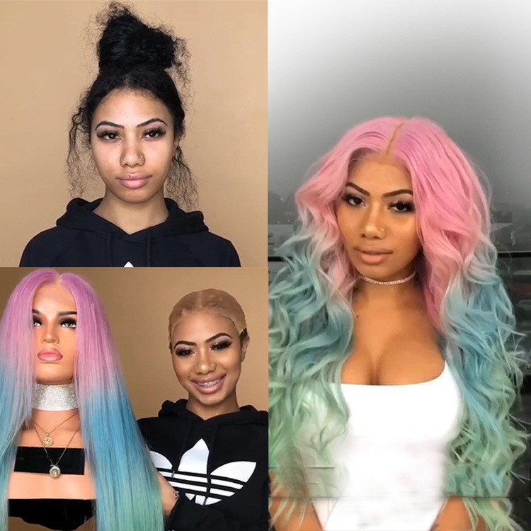 Mid-Section Dyed Wig, Gradient Long Straight Hair