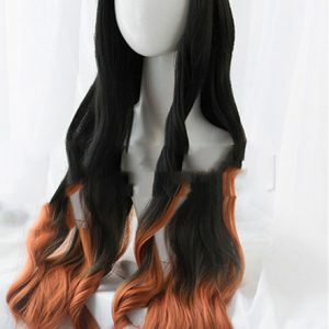 Natural Black Gradient Brownish Yellow Long Curly Hair