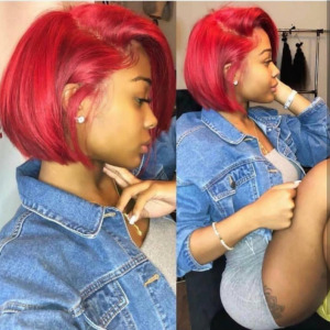 Partially Divided Big Red BOB Short Hair