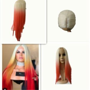 Popular Style White Dyed Big Red Mid-length Straight Hair