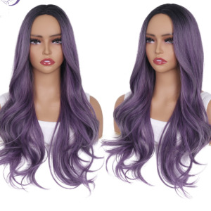 Purple Top Dyed Black Medium Long Curly Hair