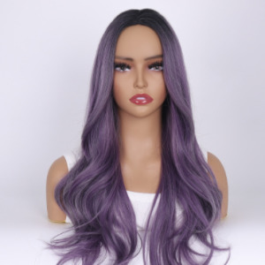 Purple Top Dyed Black Medium Long Curly Hair