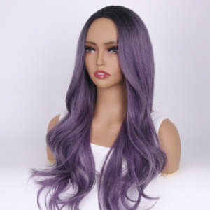 Purple Top Dyed Black Medium Long Curly Hair