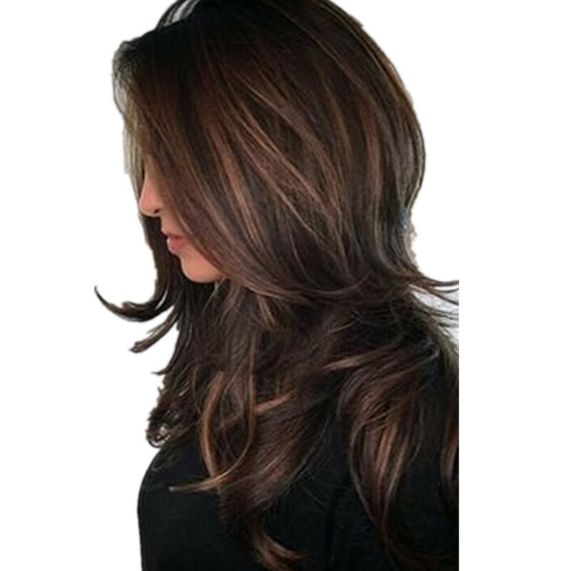 Women's Linen Mixed Brown Medium-length Straight Hair