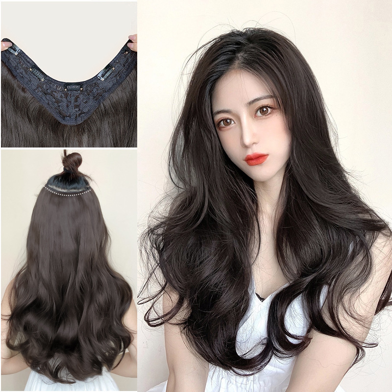 Women's Long One-piece Seamless Long Curly Wig Patch