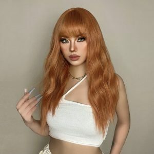 women's orange long hair wig 6898